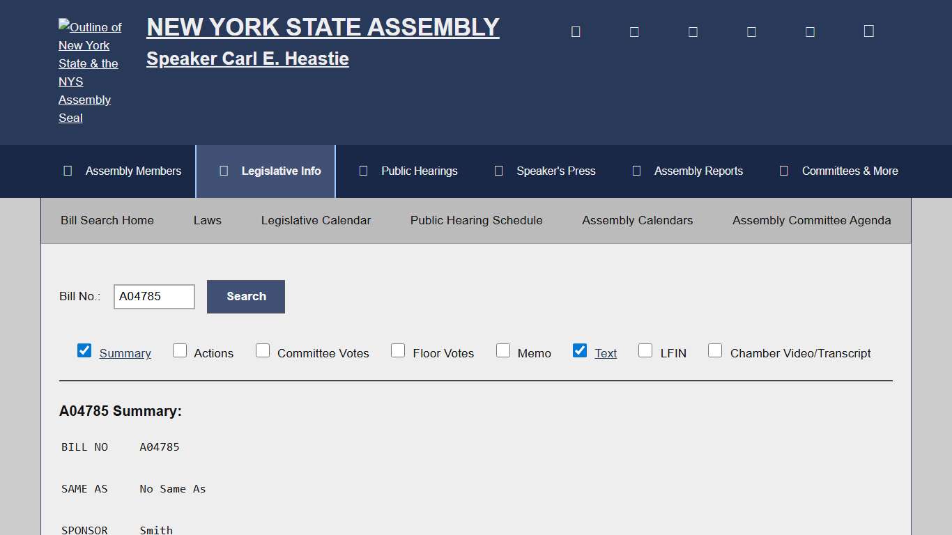 Bill Search and Legislative Information New York State Assembly